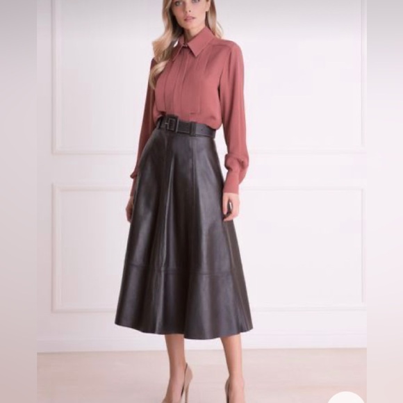 Vintage West Bay midi dark brown leather skirt - Picture 2 of 14